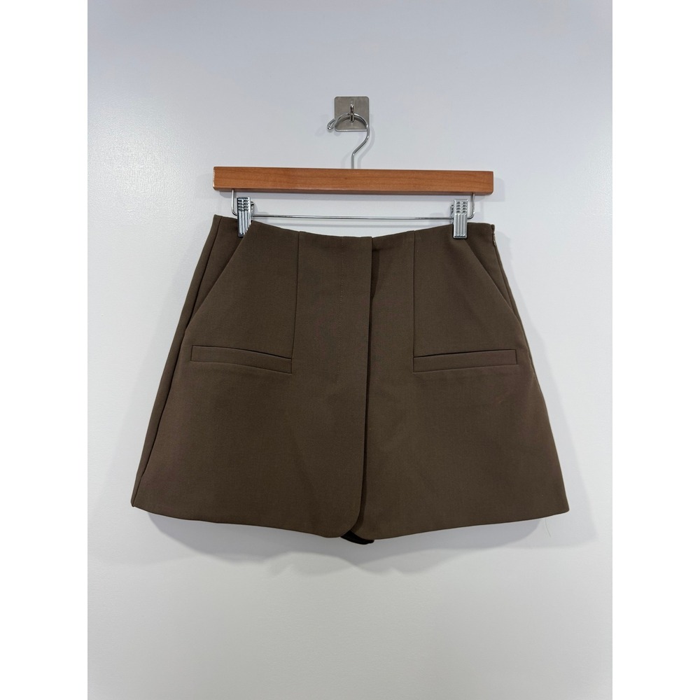 DISSH Women Brown Mini Skort Tailored Wrap Front Side Zip Size 6